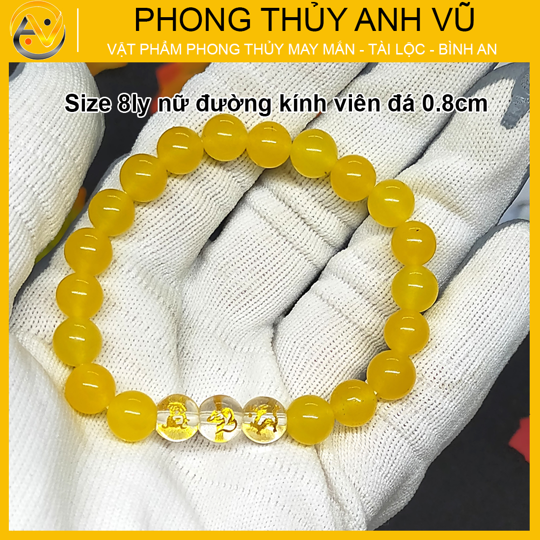 Vòng tay 12 con giáp tam hợp thân tý thìn - chất liệu mã não vàng tự nhiên - size 8 10ly - may mắn tài lộc - Vòng Tam Hợp Anh Vũ