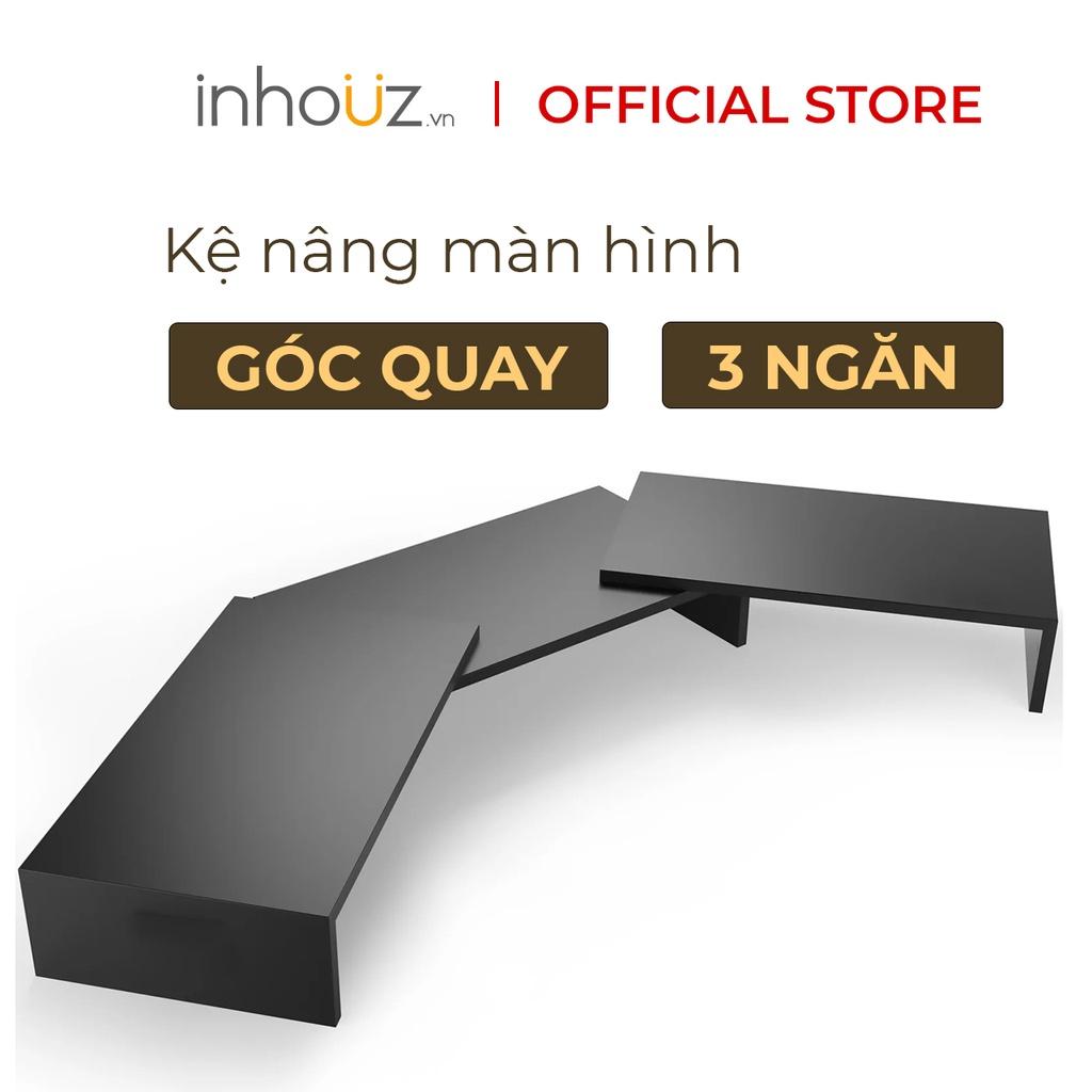 Kệ gỗ để màn hình máy tính 3 ngăn điều chỉnh kích thước, khớp xoay linh động - INHOUZ - HOKN0002