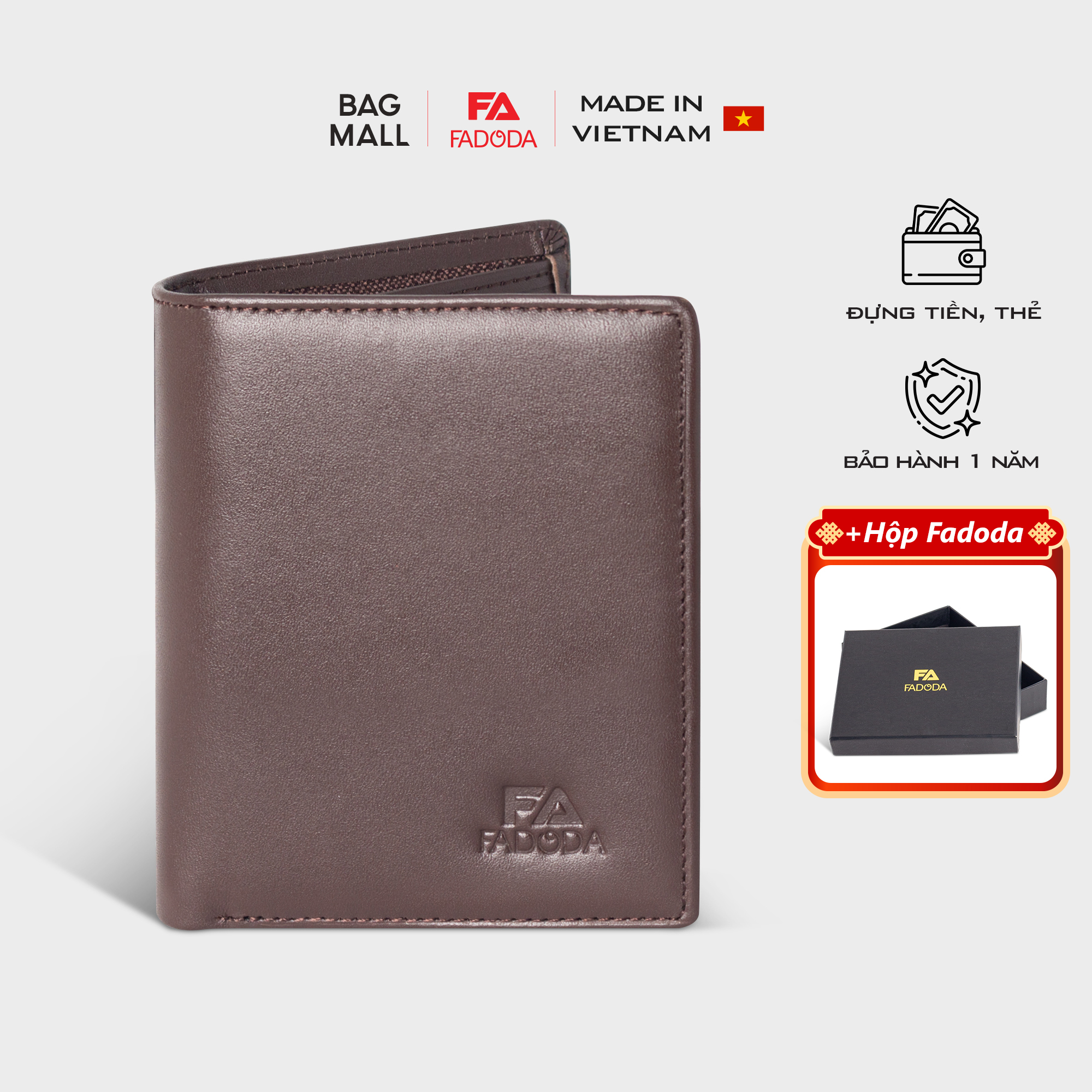 Ví da bò thời trang dáng đứng basic Fadoda VN041