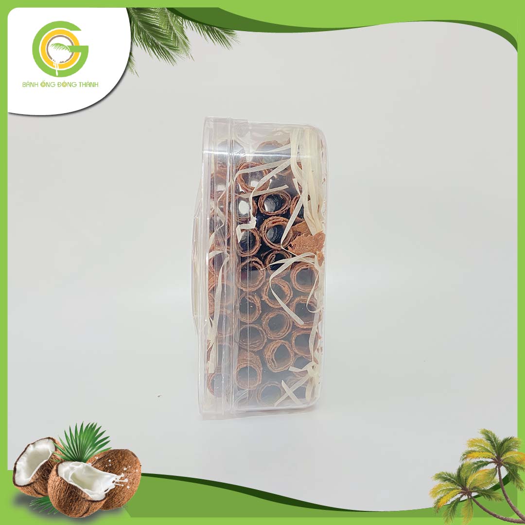 Bánh ống ca cao Đông Thành thơm ngon - Bánh ống xứ dừa dạng hộp vuông - Đặc sản Bến Tre hộp bánh ống dừa