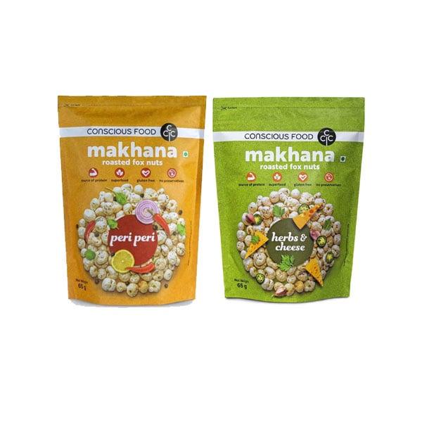 Combo Hạt sen nổ phồng Makhana 2 loại 65GRX2 vị Peri Peri + Thảo mộc&amp;Phô mai