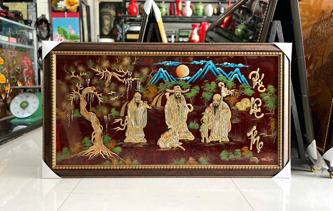 Tranh Sơn Mài - PHÚC LỘC THỌ | Đắp Nổi Thủ Công | Size 60x120 cm | Biểu Tượng Phúc Đức – Tài Lộc – Trường Thọ