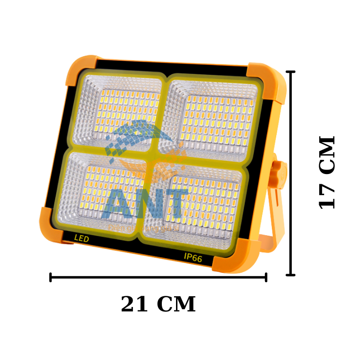 Đèn pha LED tích điện 300W, 2 nguồn sạc USB và Năng lượng mặt trời, 3 chế độ sáng và 1 chế độ khẩn cấp nháy xanh đỏ