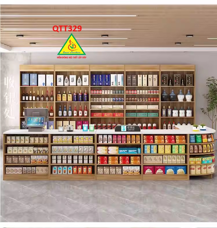 Quầy tính tiền, Bàn thu ngân cho cửa hàng tiện lợi, siêu thị mini, shop với thiết kệ hiện đại QTT329A