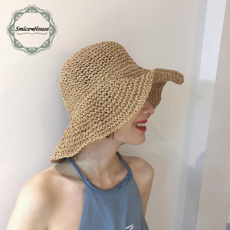 Mũ cói đan trơn phong cách cổ điển xinh xắn cho nữ có dây điều chỉnh size- đi biển, đi chơi- Smice House