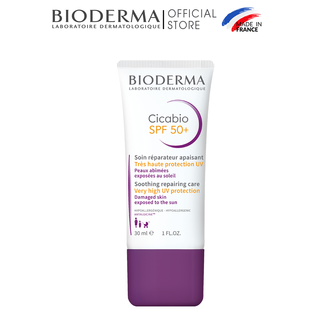 Kem Dưỡng Phục Hồi Da Tổn Thương Và Hạn Chế Tăng Sắc Tố Sau Viêm Bioderma Cicabio Creme Spf 50+ 30ml