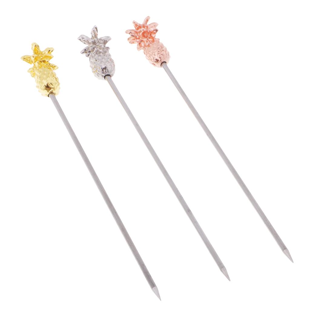 3pcs Stainless Steel Picks Fruits Pin Fruit Cocktail Signs Fruit Fork Wine Tool Bar Ware