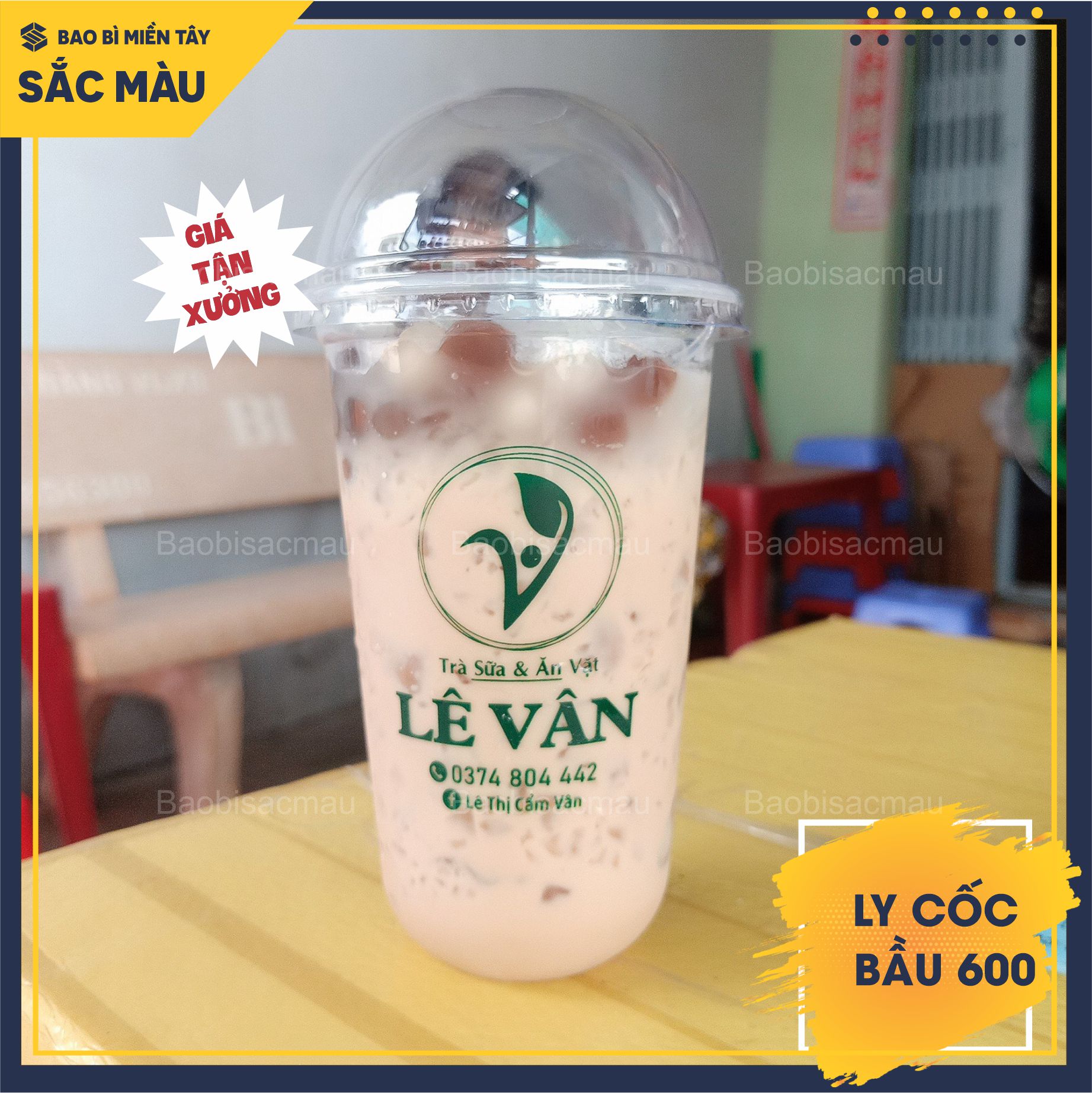 Sỉ 50 cốc nhựa/ ly nhựa đáy bầu 600ml kèm nắp