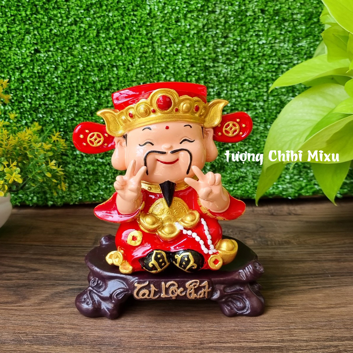 Tượng Thần Tài vui vẻ size 13cm kèm chân đế oval Tài Lộc Phát