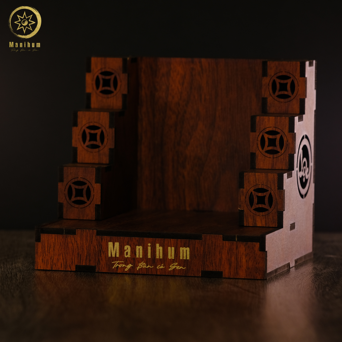 Bục Gỗ Tam Cấp MANIHUM Đài Tụ Tam Lộc - Quà Tặng May Mắn Phong Thủy Chiêu Tài - BTL-01