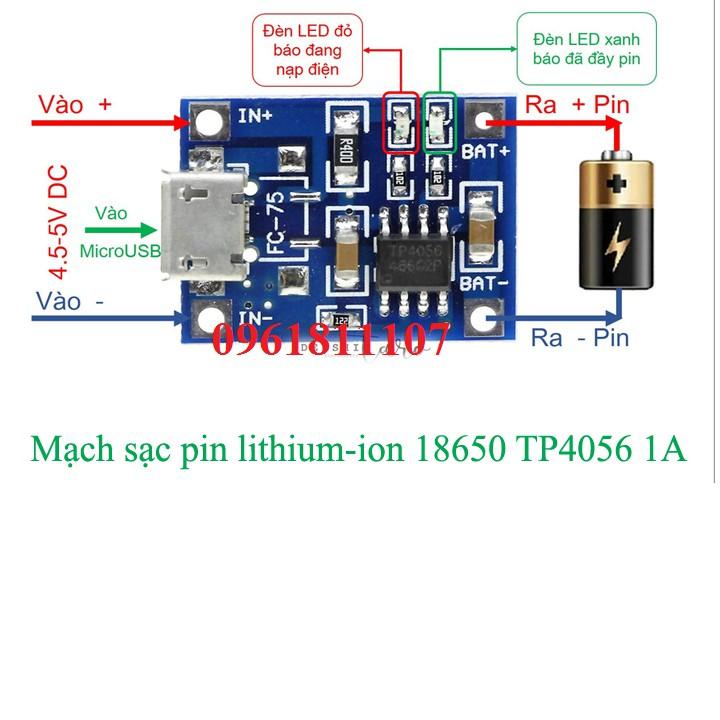 3 Mạch sạc pin lithium 18650 1A cổng micro USB