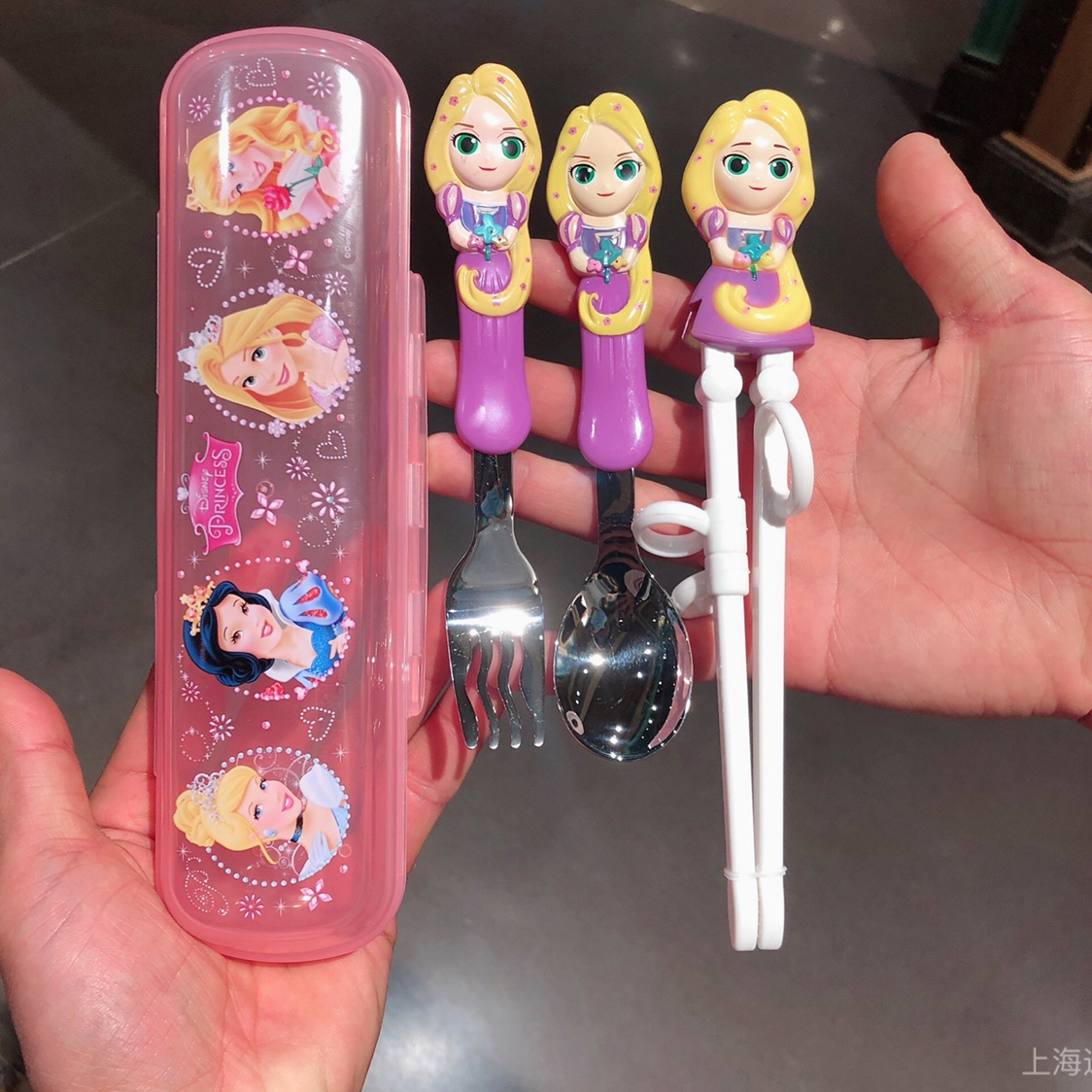 Set bộ 3 món muỗng + đũa + nĩa Disney hình Rapunzel tập ăn cao cấp cho trẻ em ( Tặng hộp đựng kèm )