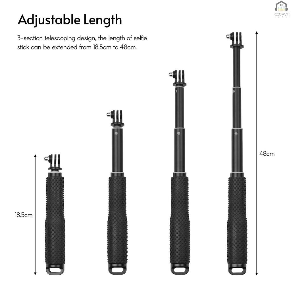 Gậy chụp ảnh selfie bằng hợp kim nhôm Max. 48cm/19in có thể kéo dài kèm dây đeo cổ tay