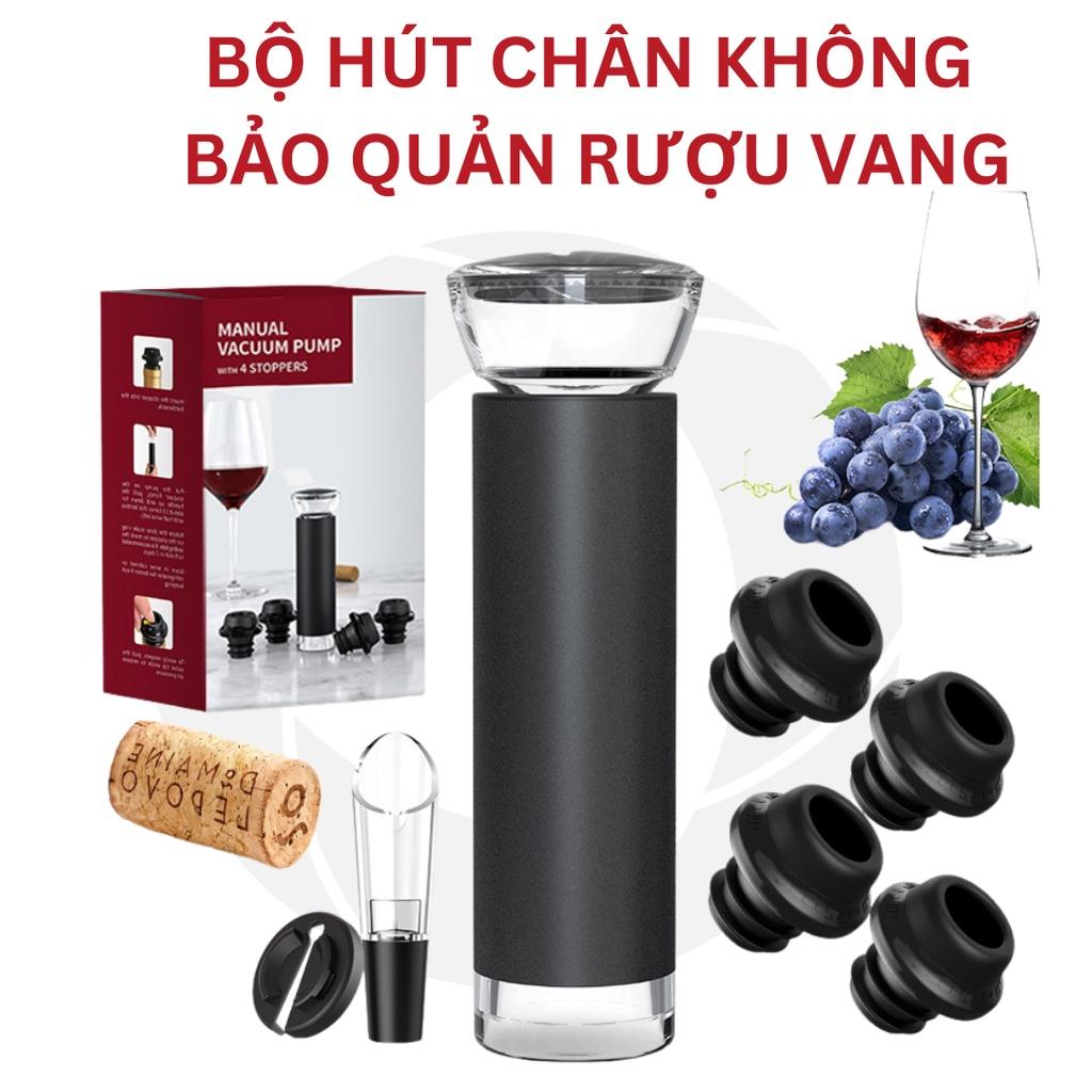 Bộ Dụng Cụ Hút Chân Không Rượu Vang Kèm 4 Nút Chặn Đậy Chai Rượu Vang Tiện Dụng