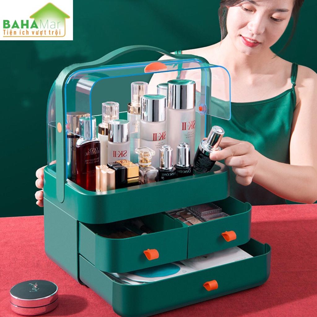 HỘP ĐỰNG MỸ PHẨM - ĐỒ TRANG ĐIỂM 3 TẦNG CHỐNG BỤI CÓ QUAI XÁCH Tạo ngăn nắp, gọn gàng cho mỹ phẩm và sử dụng