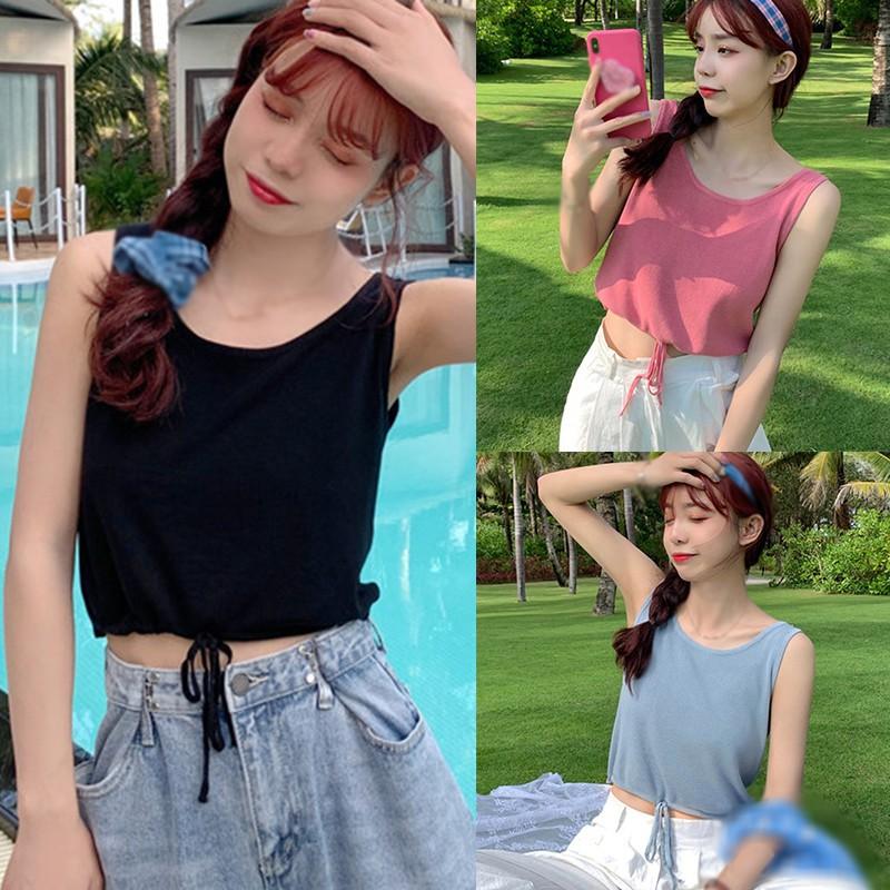 Áo Tank Top Thiết Kế Dây Rút Xinh Xắn Cho Nữ