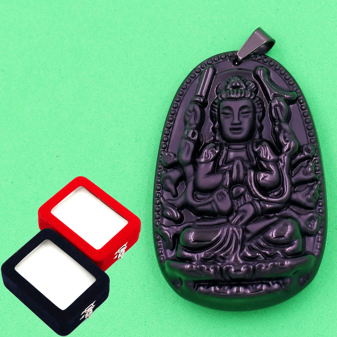 Mặt dây chuyền Thiên Thủ Thiên Nhãn đen 3.6 cm kèm hộp nhung