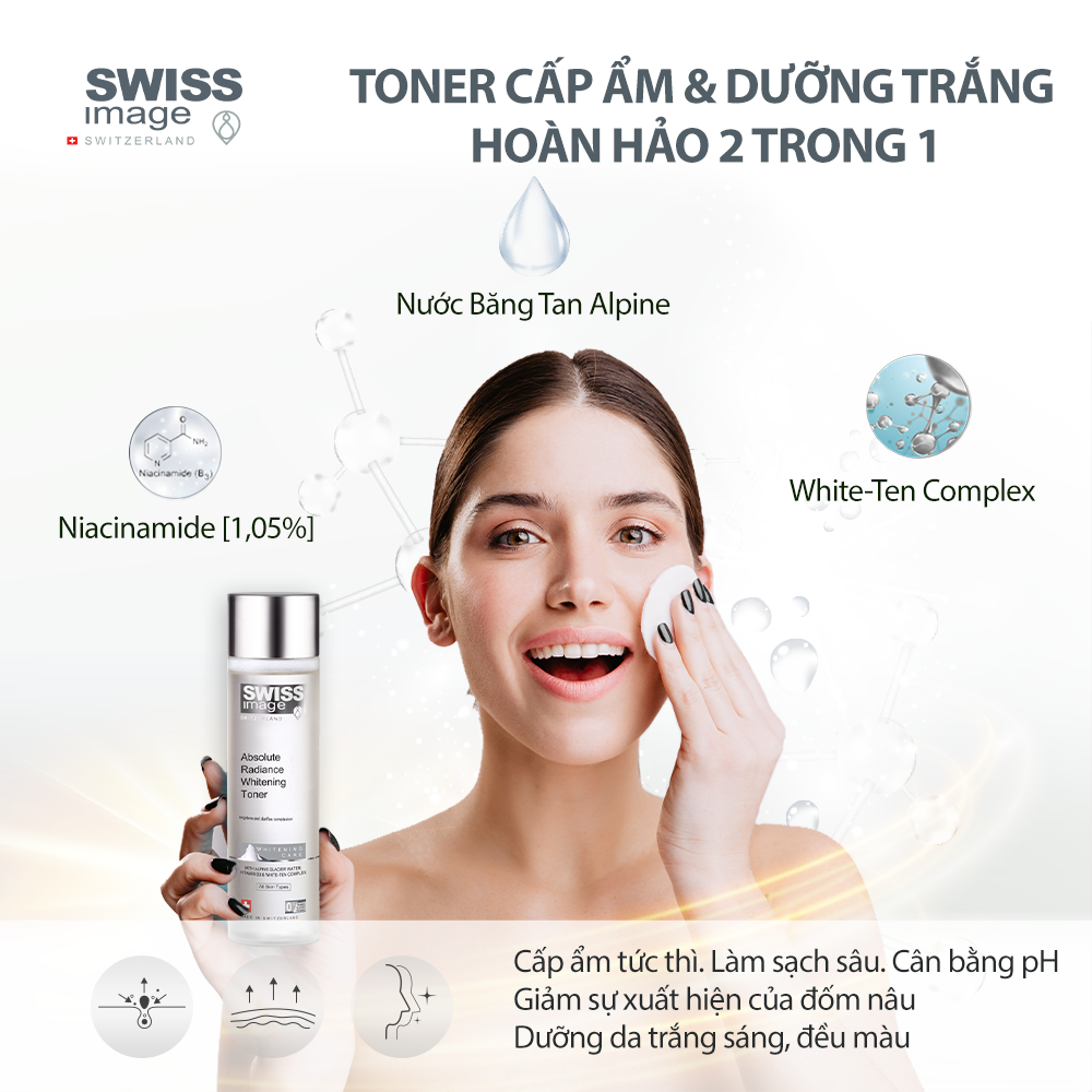 Nước hoa hồng dưỡng trắng cho mọi loại da Swiss Image Absolute Radiance Whitening Toner 200ml