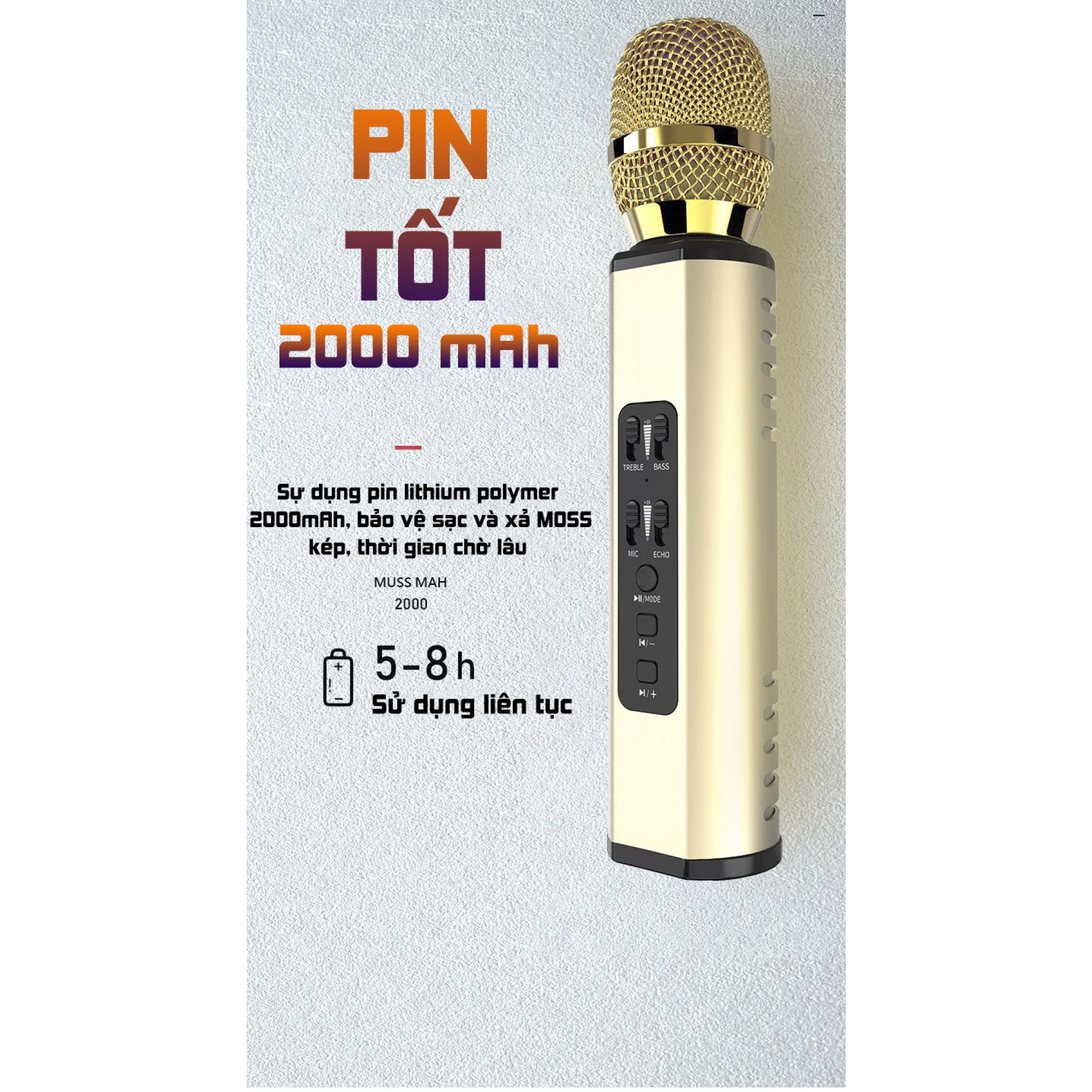 Micro karaoke kèm Loa bluetooth cao Cấp có khe Cắm thẻ nhớ 3 trong tương thích với hầu hết các thiết bị hỗ trợ kết nối bluetooth - Hàng Chính Hãng PKCB