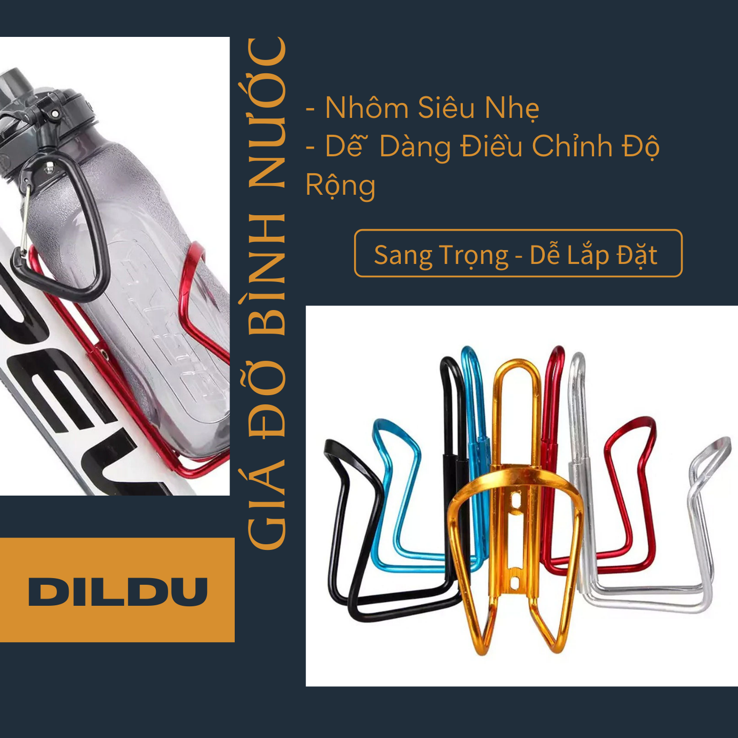 Giá Đỡ Bình Nước Dành Cho Xe Đạp Thể Thao - Nhôm Siêu Nhẹ - Dễ Dàng Điều Chỉnh Độ Rộng - Lắp Đặt Đơn Giản