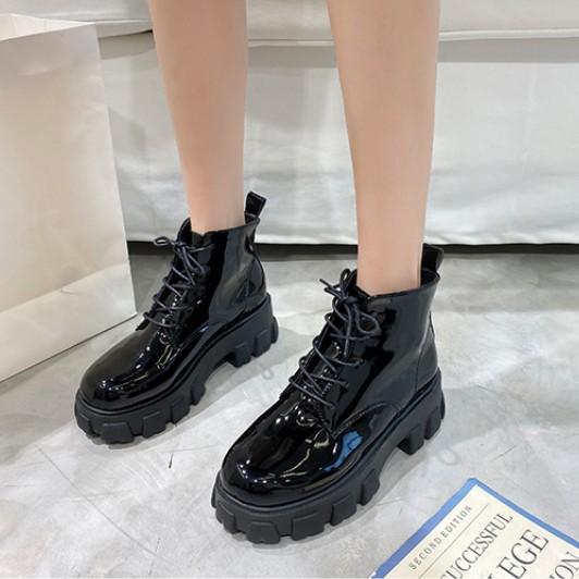 Giày Bốt Martin cao gót đế bệt phong cách Hàn Quốc