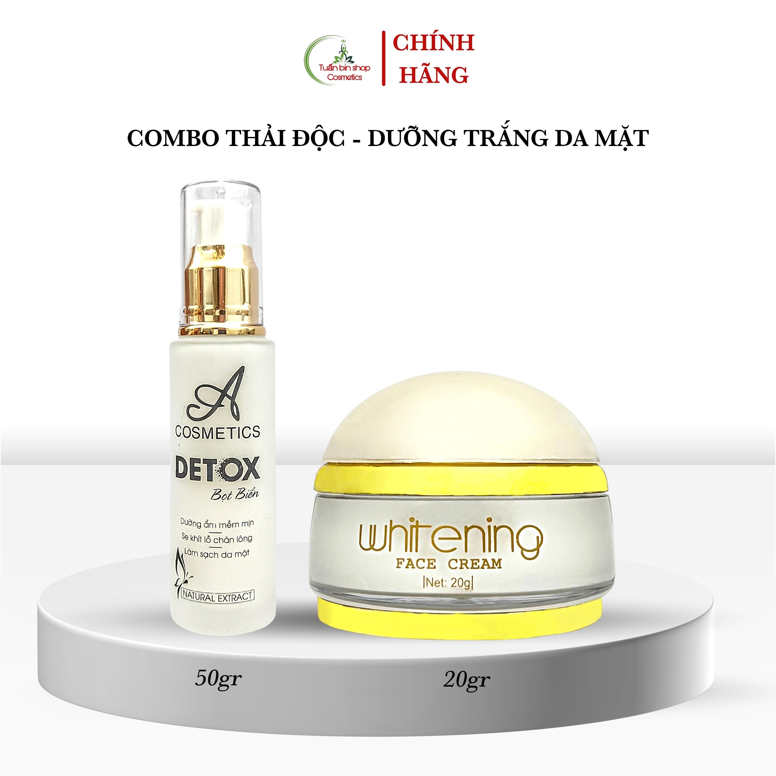 Combo dưỡng trắng da mặt, thải độc da, giảm mụn Acosmetics, kem face pháp, detox bọt biển 70g