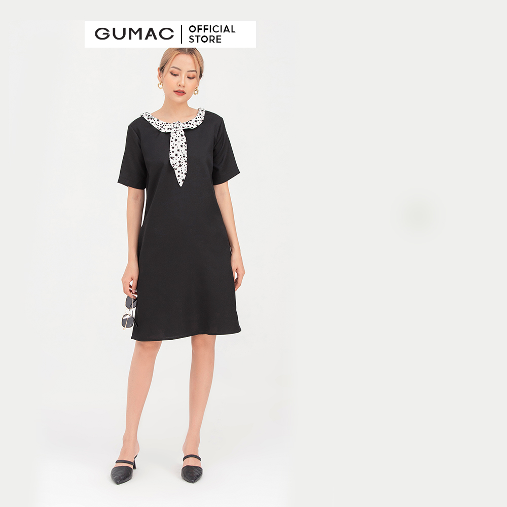 Đầm dáng xòe suông phối cổ GUMAC DB757
