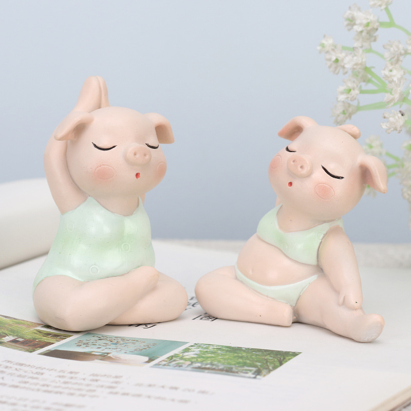 Tượng Yoga - Bộ 6 heo xinh tập Yoga siêu cute trang trí nội thất