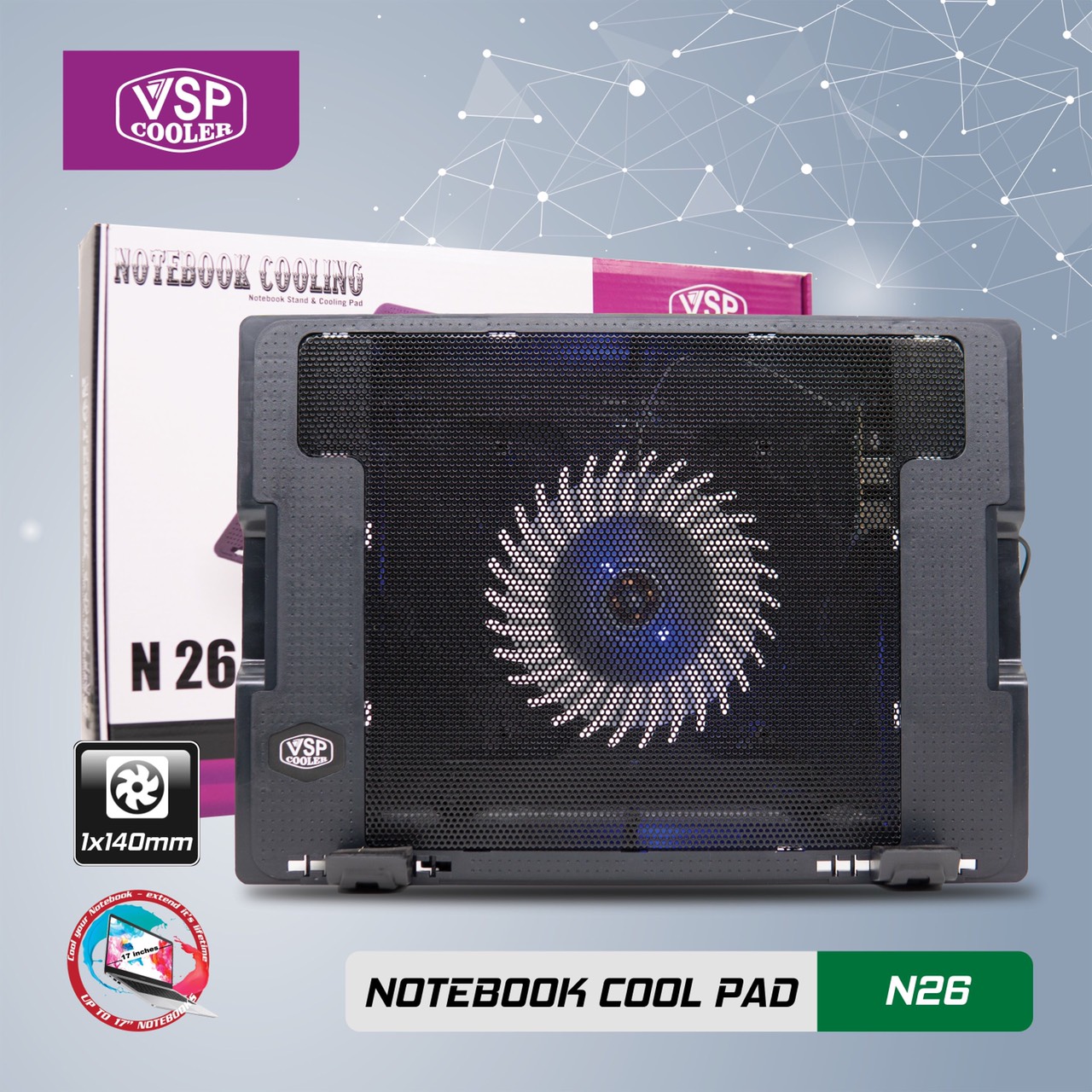 ĐẾ TẢN NHIỆT VSP Cooler N26 (1*Fan 14cm) - giao ngẫu nhiên - hàng nhập khẩu