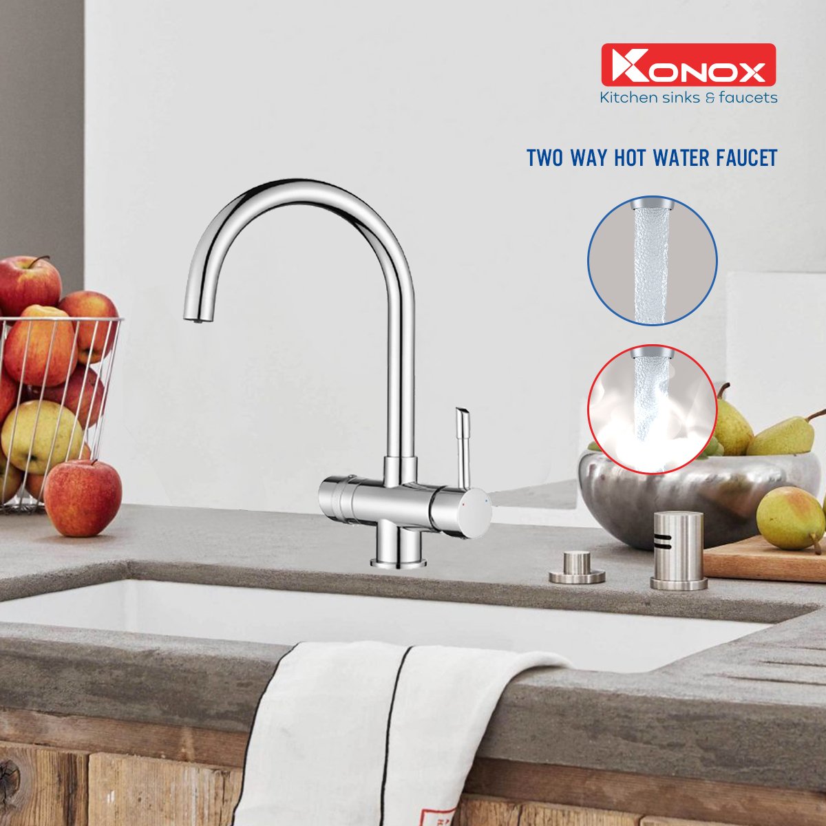 Vòi rửa bát kết hợp Konox, Model RO Trim-Water, Inox 304AISI tiêu chuẩn châu Âu, Hàng chính hãng