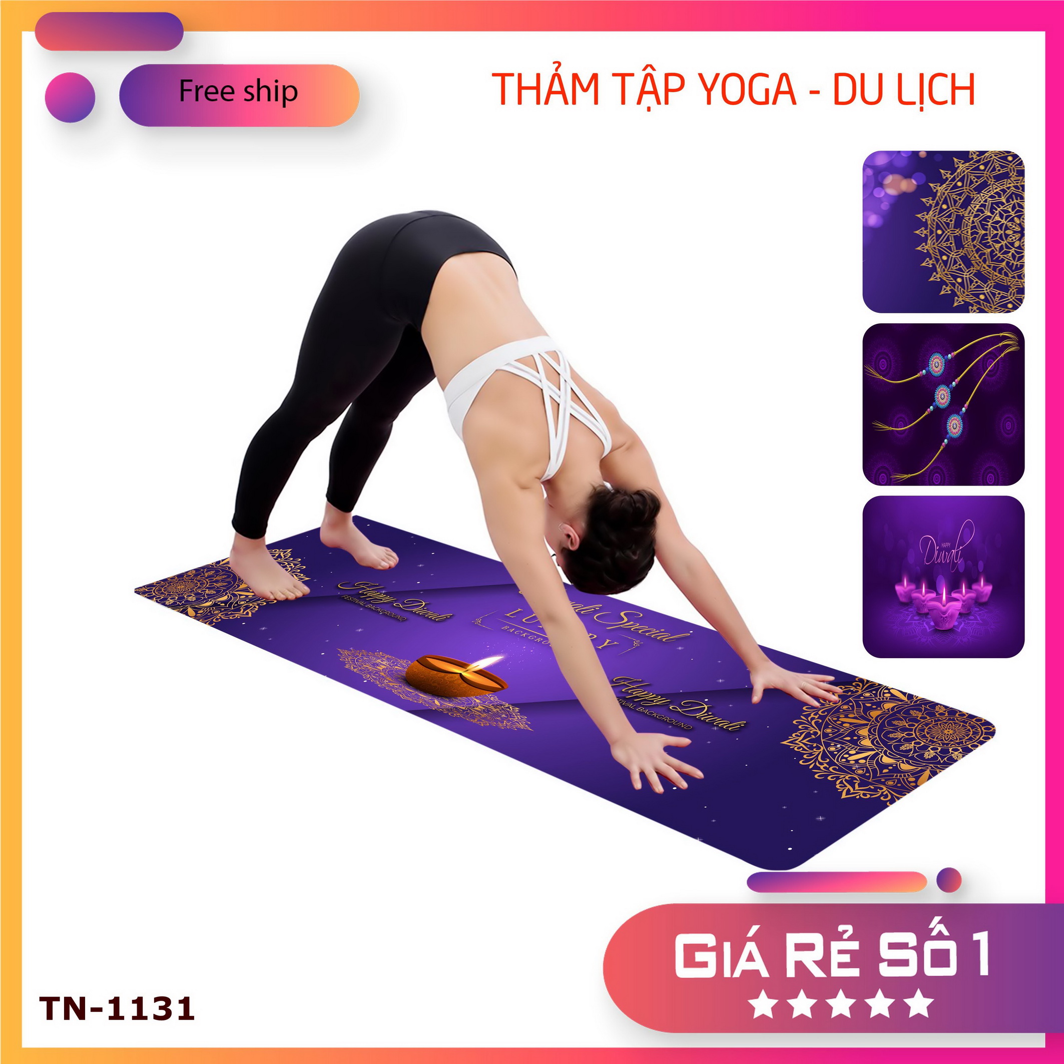 Thảm Yoga Chất Liệu Nỉ bali Cao cấp mặt sau có đế cao su chống trượt - TN-1131