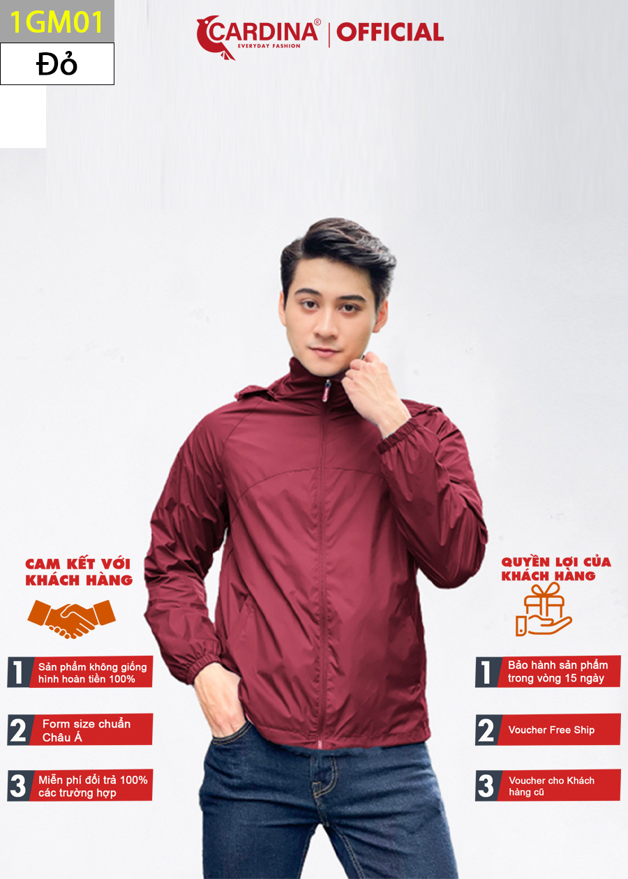 Áo gió nam CARDINA chất gió trơn 2 lớp lót lưới cao cấp dáng thể thao cản gió cản bụi chống nước 1GM