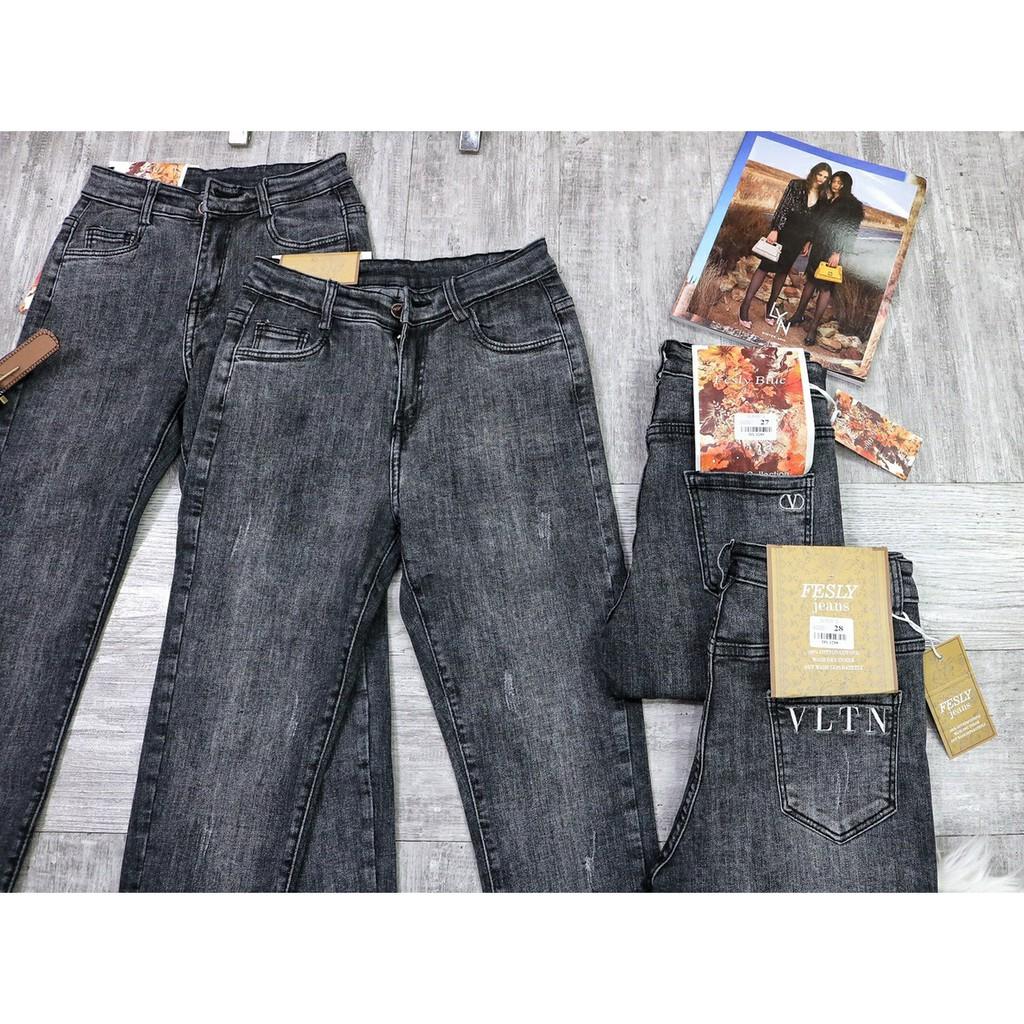 Quần Jean Nữ Khói Xước Lưng Cao
