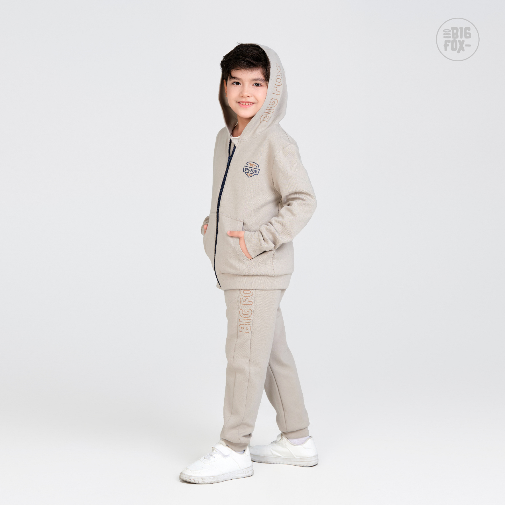 Bộ đồ thể thao kéo khóa cho bé trai size đại Bigfox Miss Meow vải PC cản gió chống nước cỡ 3-11 tuổi