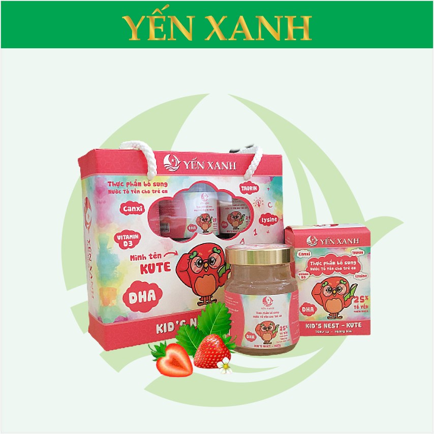 25% tổ yến - Thực phẩm bổ sung: Nước tổ yến chưng dành cho trẻ em Kid's nest - Kute hương dâu - YẾN XANH - Lốc 6 lọ x 70ml