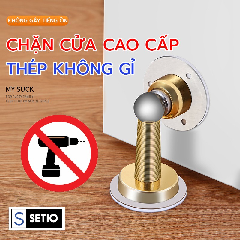 Bộ chặn cửa Inox 304 chống va đập - dán tường hoặc khoan tường - có sẵn keo dán và đinh ốc Hkmarket