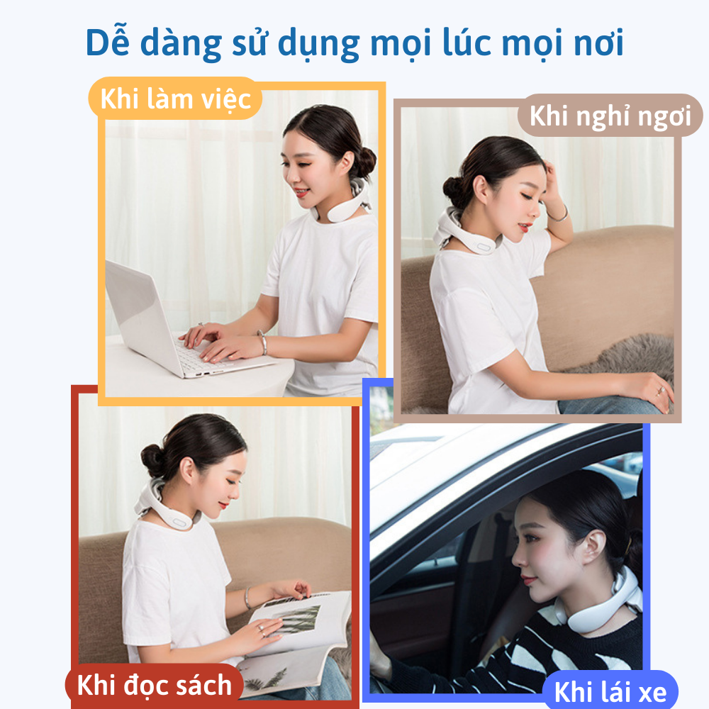 Máy massage cổ vai gáy CTFAST JT-88, máy mát xa nhiệt 4 đầu xung điện cùng 5 đầu rung hỗ trợ xoa bóp giảm nhức mỏi, thư giãn cột sống - Hàng cao cấp loại 1