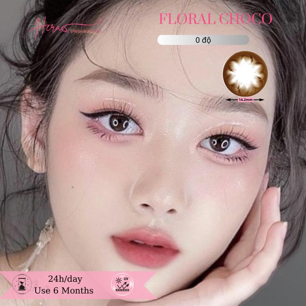 Kính Áp Tròng Hera Nâu Choco Cánh Hoa Không Độ FLORAL CHOCO Nhập Khẩu Hàn Quốc Lens Không Cận 6 Tháng