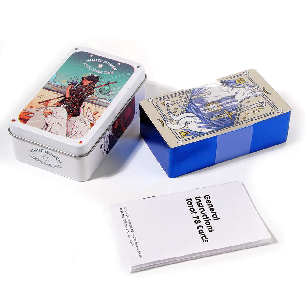 Bộ Bài The White Numen Tarot Hộp Thiếc Mạ Cạnh Xanh 78 Lá Tặng Đá Thanh Tẩy