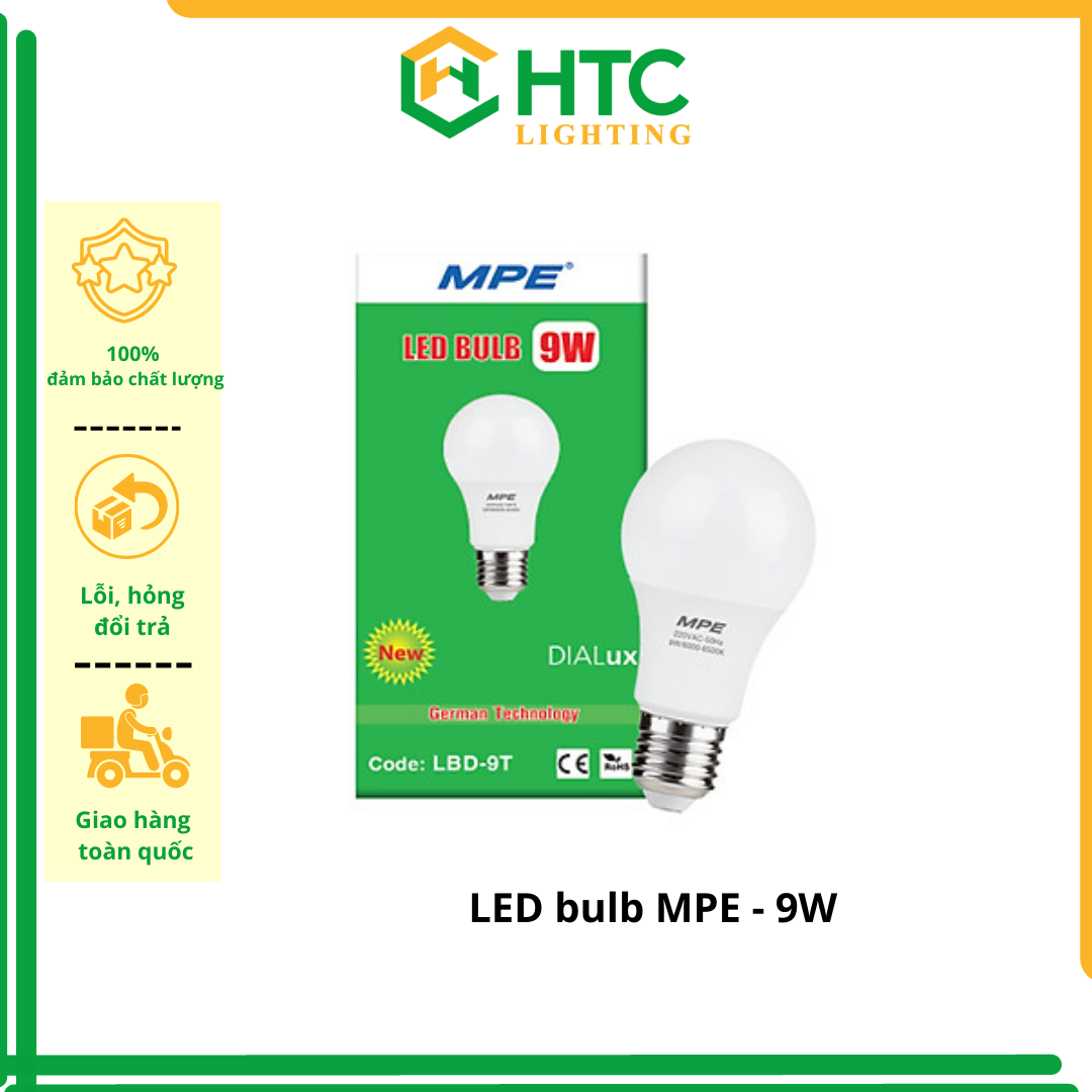 Bóng đèn LED tròn BULB 9w - Thương hiệu MPE - Trắng -6500K