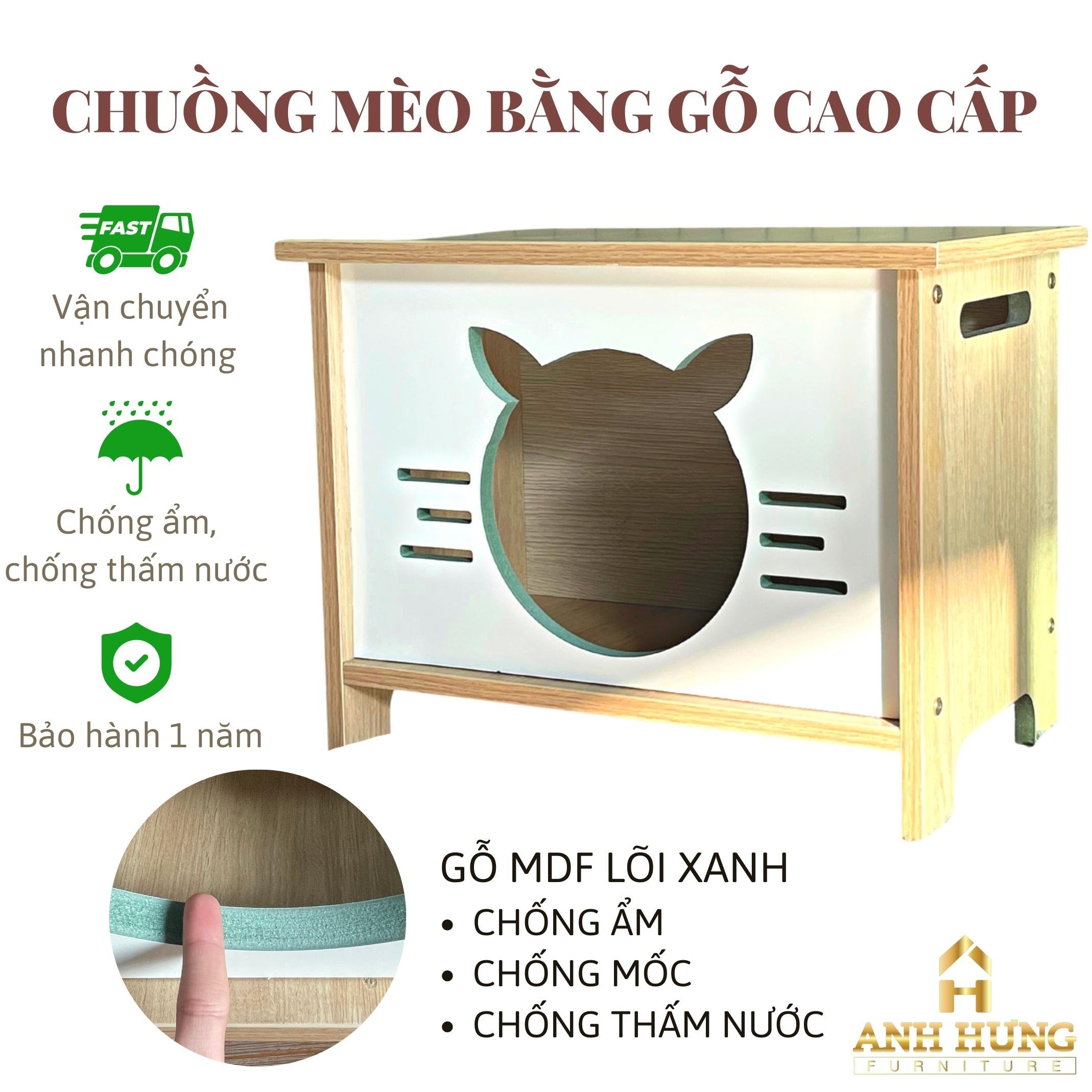 Nhà cho mèo, lồng chó mèo bằng gỗ, chuồng mèo gỗ lõi xanh chống ẩm giá tốt 2023