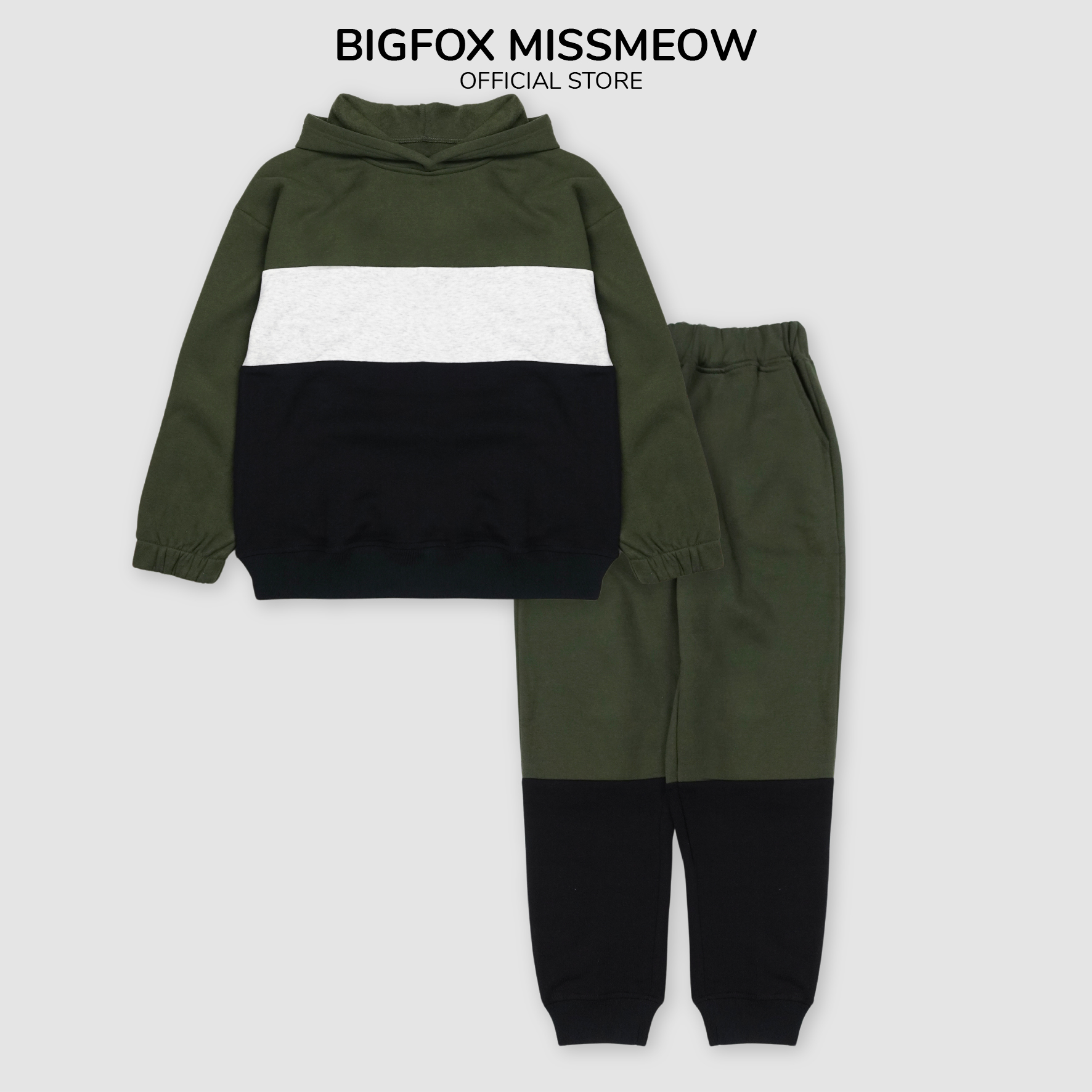 Bộ bé trai BIGFOX MISS MEOW mùa thu đông size đại, có mũ phối màu phom Hàn cỡ 9,12,15 tuổi 30kg 50kg 2001