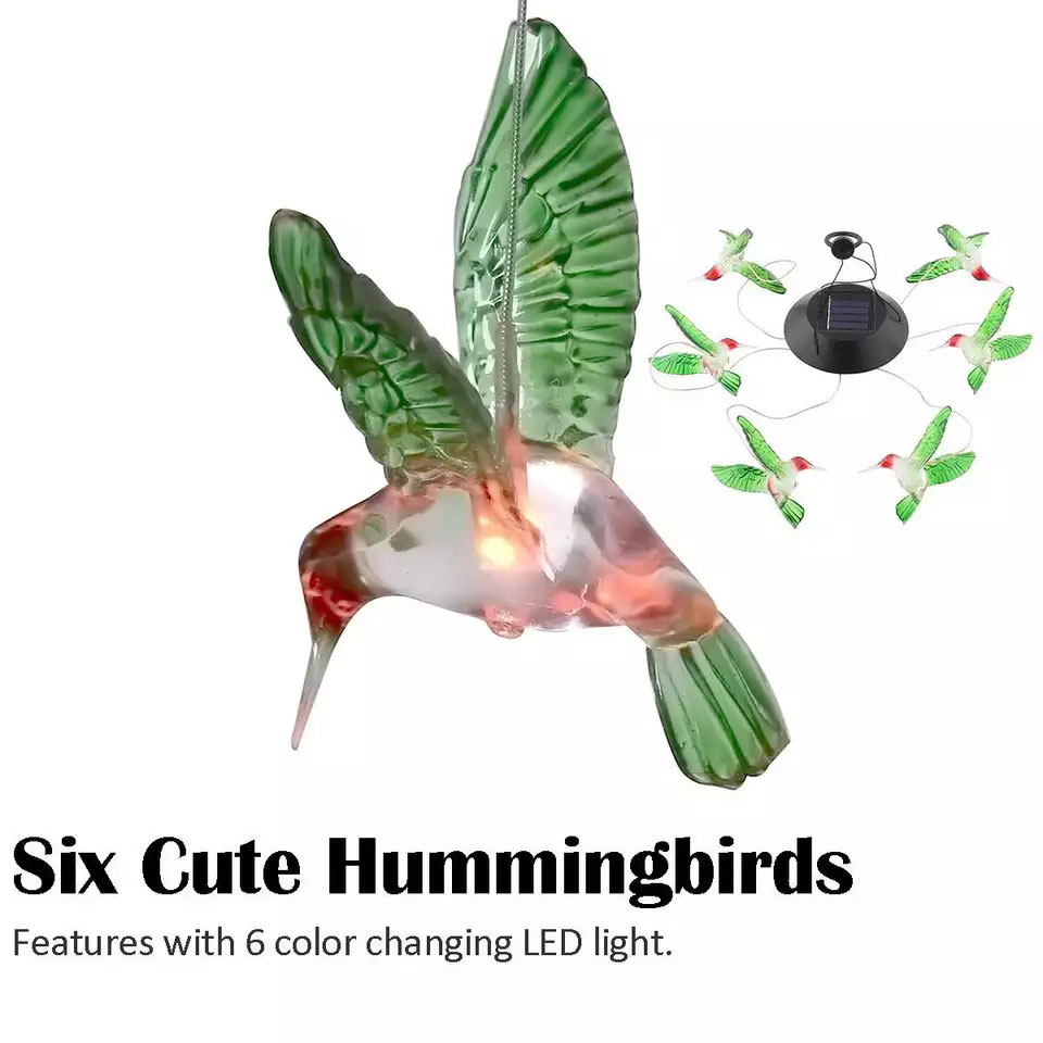 ĐÈN LED Năng Lượng Mặt Trời Đèn Chuông Gió Chim ruồi tự động sáng đổi màu