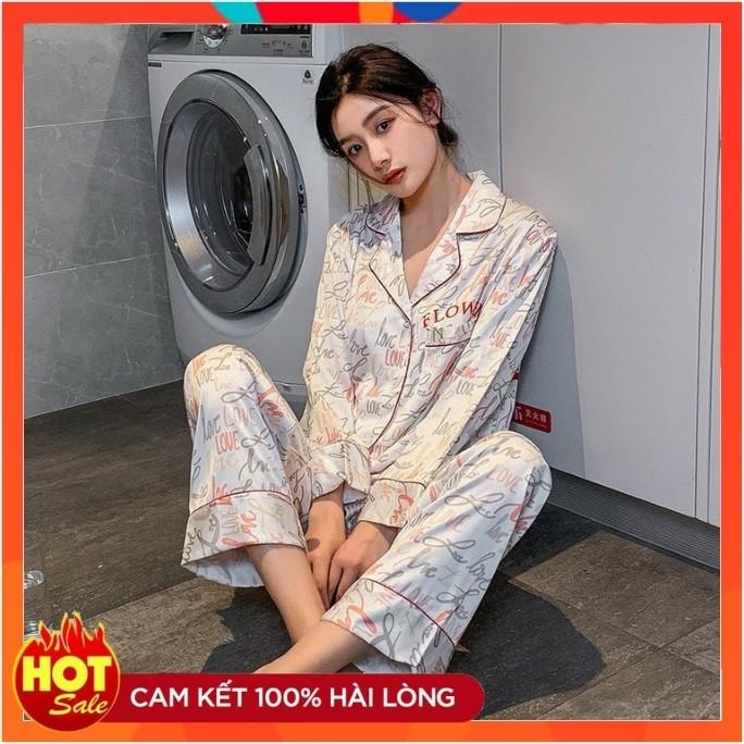 Đồ Ngủ Pijama Lụa Quảng Châu Tay Dài Quần Dài Kiểu Trăng