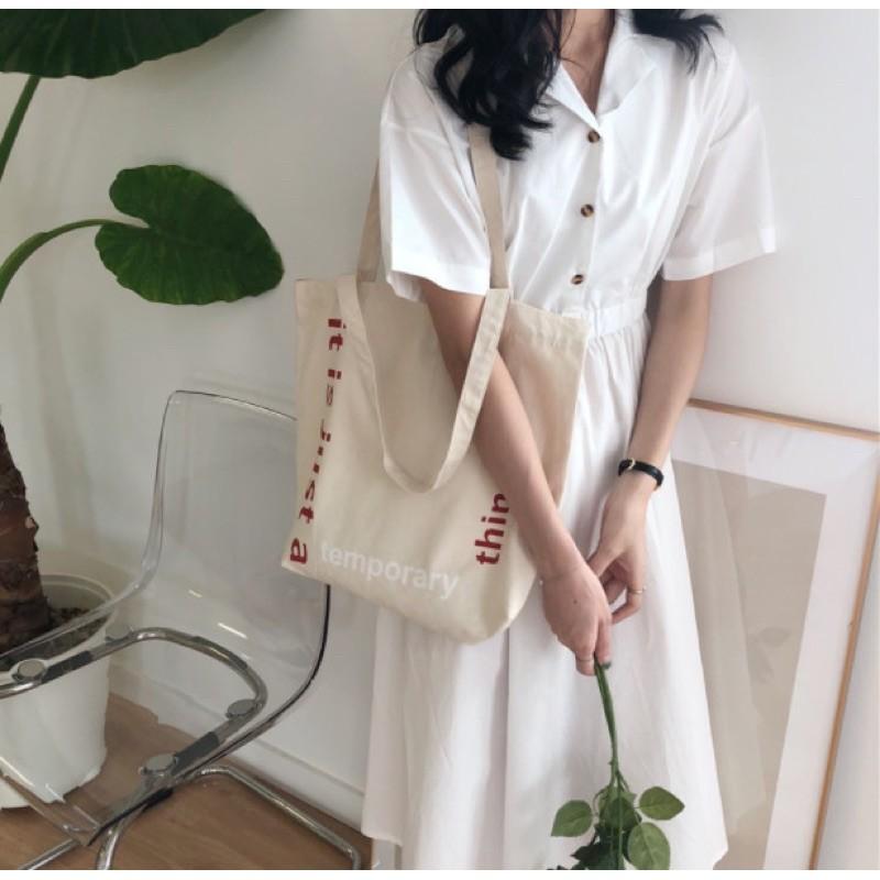 Túi vải vintage đeo vai Temporary dáng rộng