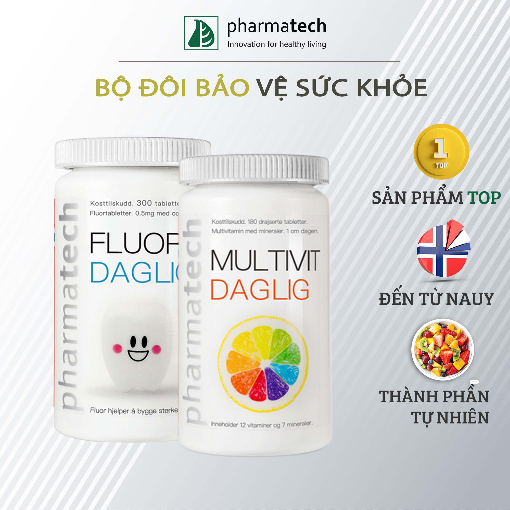 Combo viên uống bảo vệ sức khỏe Vitamin tổng hợp Multivit Daglig và Fluor Daglig Pharmatech