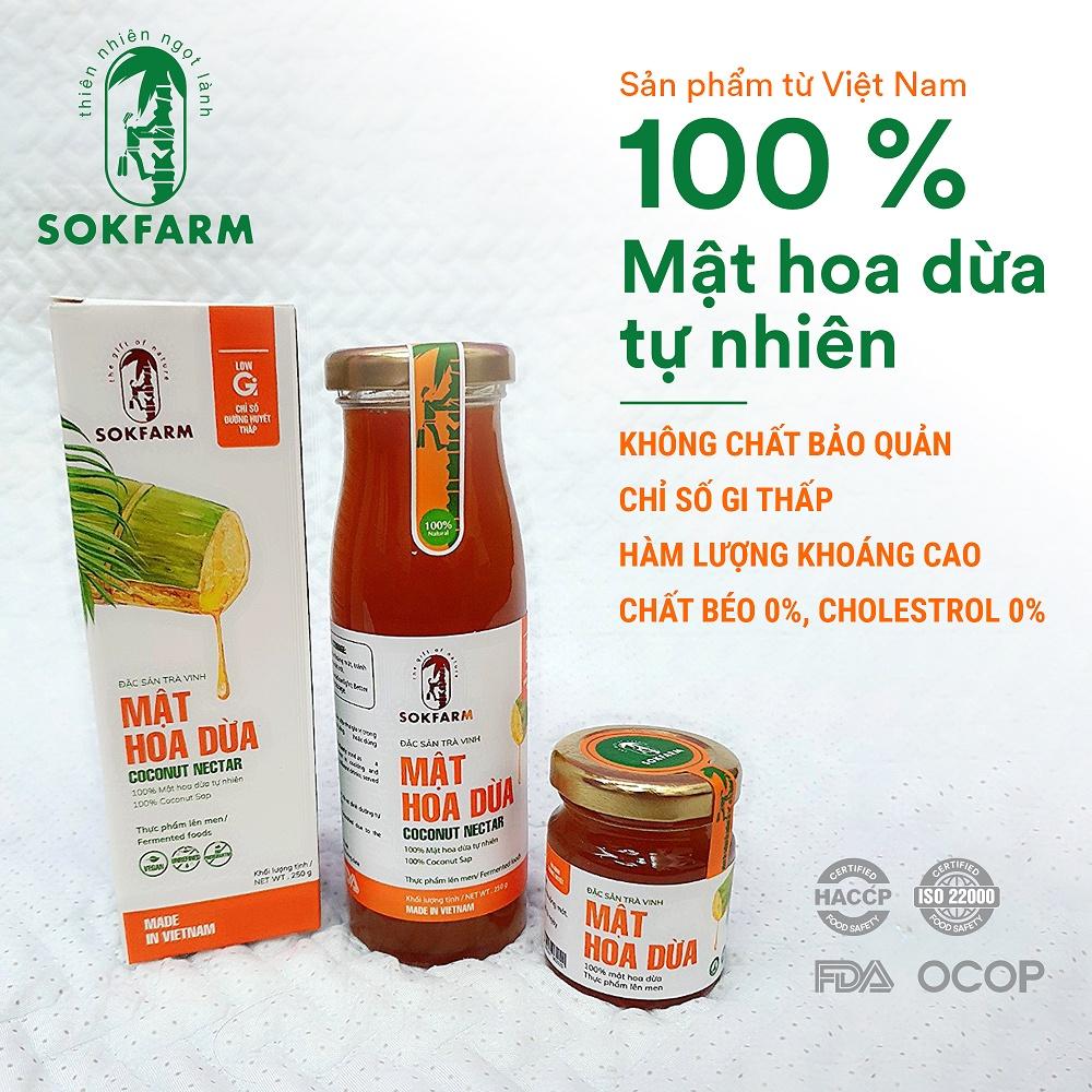 Mật hoa dừa SOKFARM chỉ số GI thấp chai 250g và 65g- cho người ăn kiêng, ăn chay