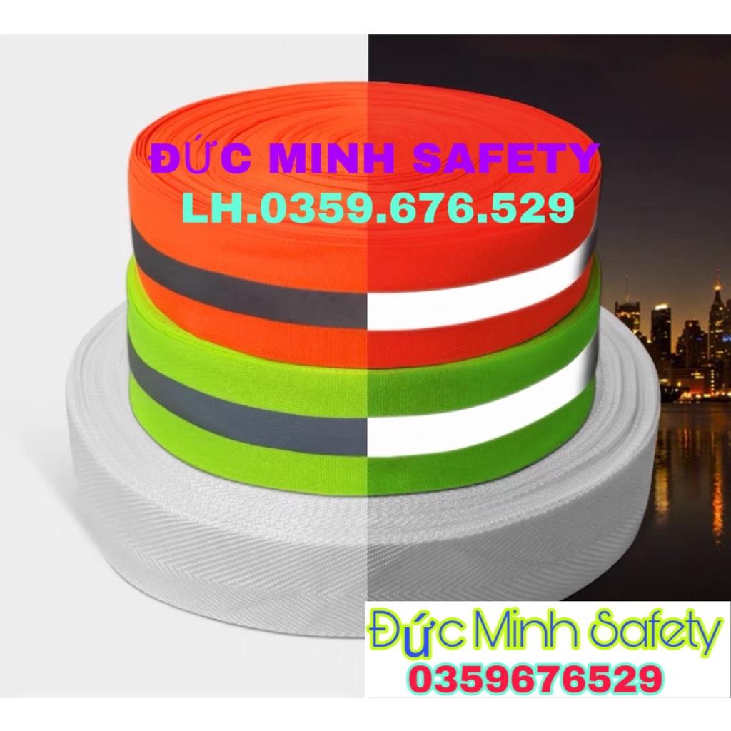 Dây vải phản quang màu xanh sọc xám khổ 5cm