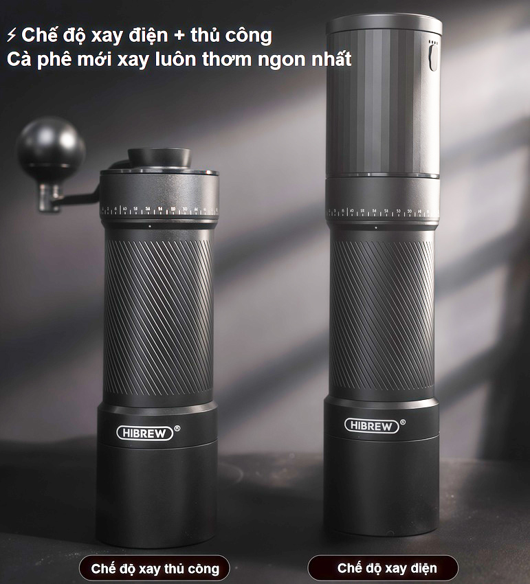 Máy xay hạt cà phê cầm tay kèm pin 60 cấp độ xay 2 trong 1 thương hiệu Mỹ HiBREW G4C - Dung lượng pin 980mAh - Hàng nhập khẩu