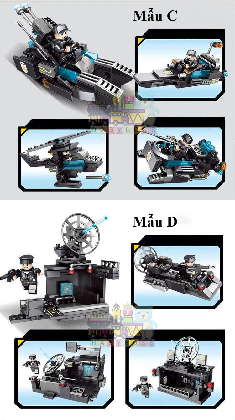 Đồ chơi lắp ráp SWAT 8 trong 3 – Biến hình xe quân sự, robot, trực thăng – 820 chi tiết – 51 mô hình sáng tạo – Quà cho bé trai 6+